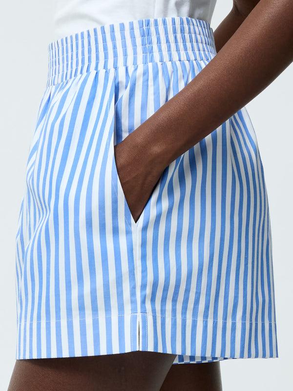 Fcuk Stripe Shirting Shorts Blue/White