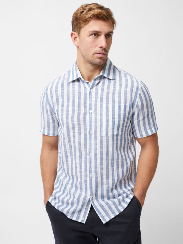 fcuk Striped Short Sleeve Shirt White/Blue Stripe