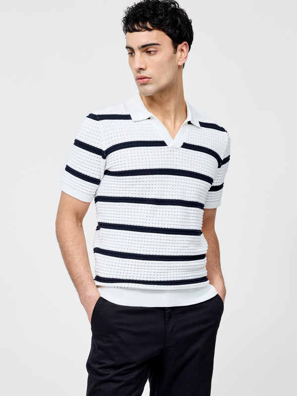 fcuk Striped Textured Trophy Neck Shirt Ecru/Navy