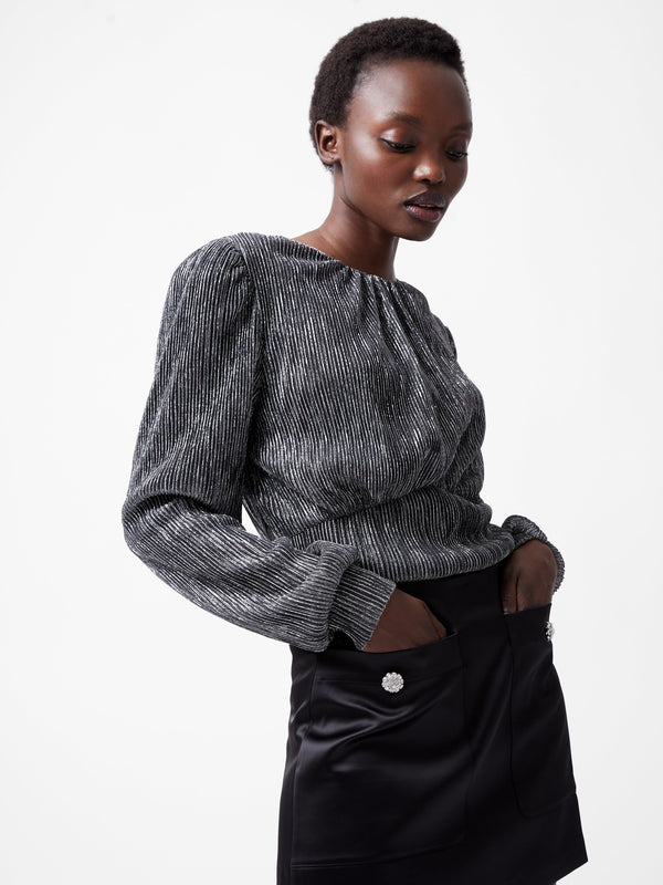 fcuk Tamy Lurex Plisse Long Sleeve Top Silver