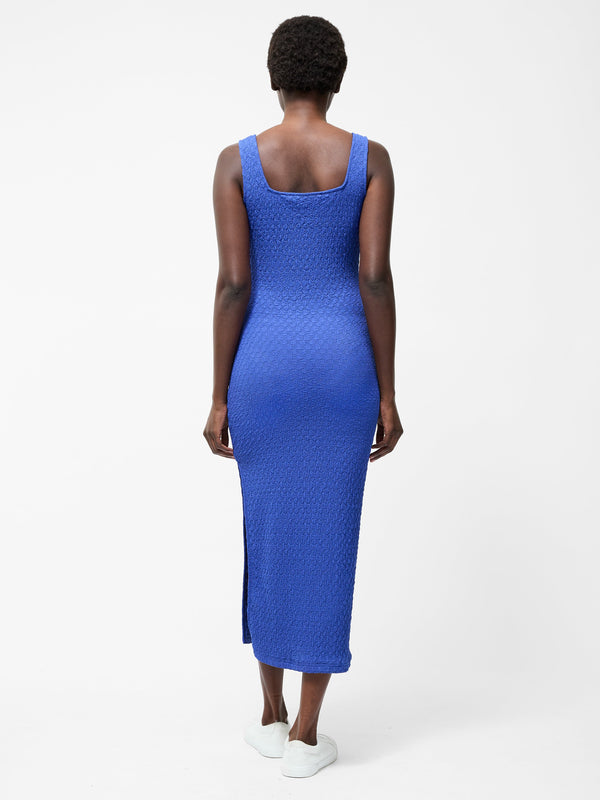 Fcuk Textured Square Neck Midi Dress Royal Blue