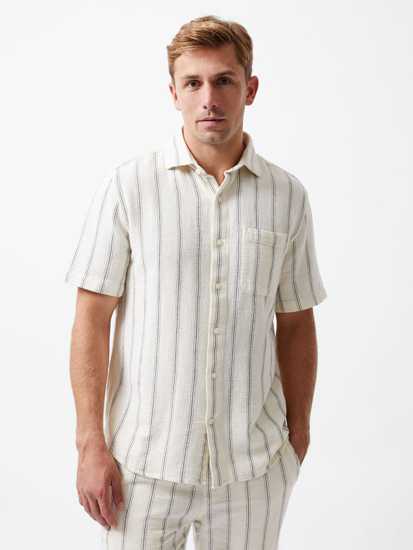 Fcuk Textured Stripe Short Sleeve Shirt Ecru/Navy