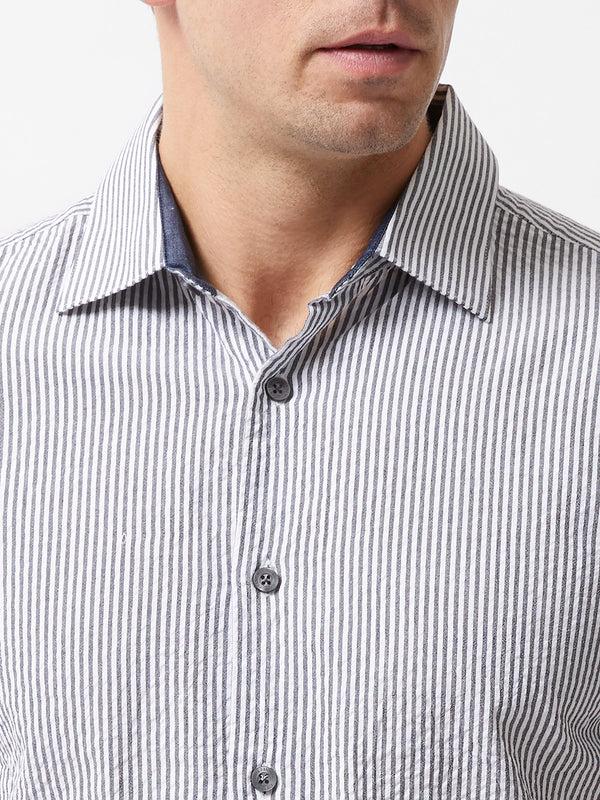 Fcuk Ticking Stripe Short Sleeve Shirt Navy/White