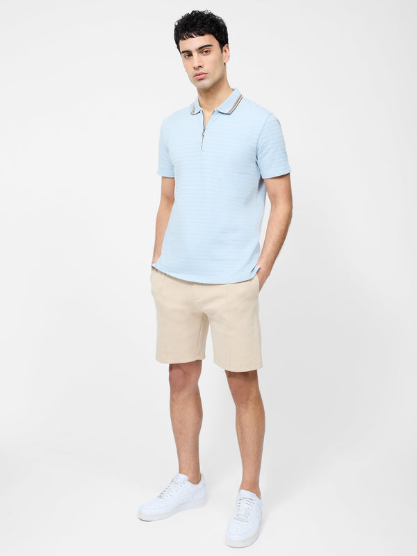 Fcuk Tipped Collar Zip Polo Shirt Sky