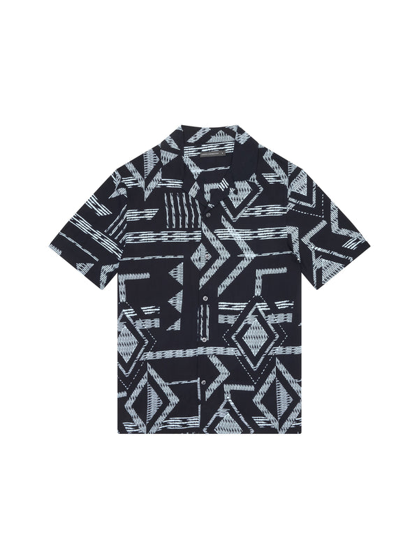 fcuk Tribe Viscose Revere Short Sleeve Shirt Black