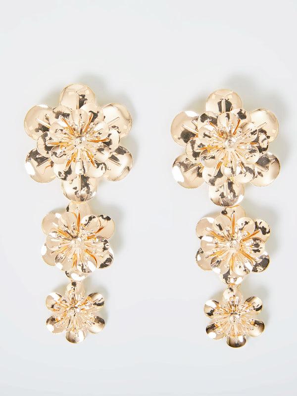 fcuk Triple Flower Drop Earrings Gold