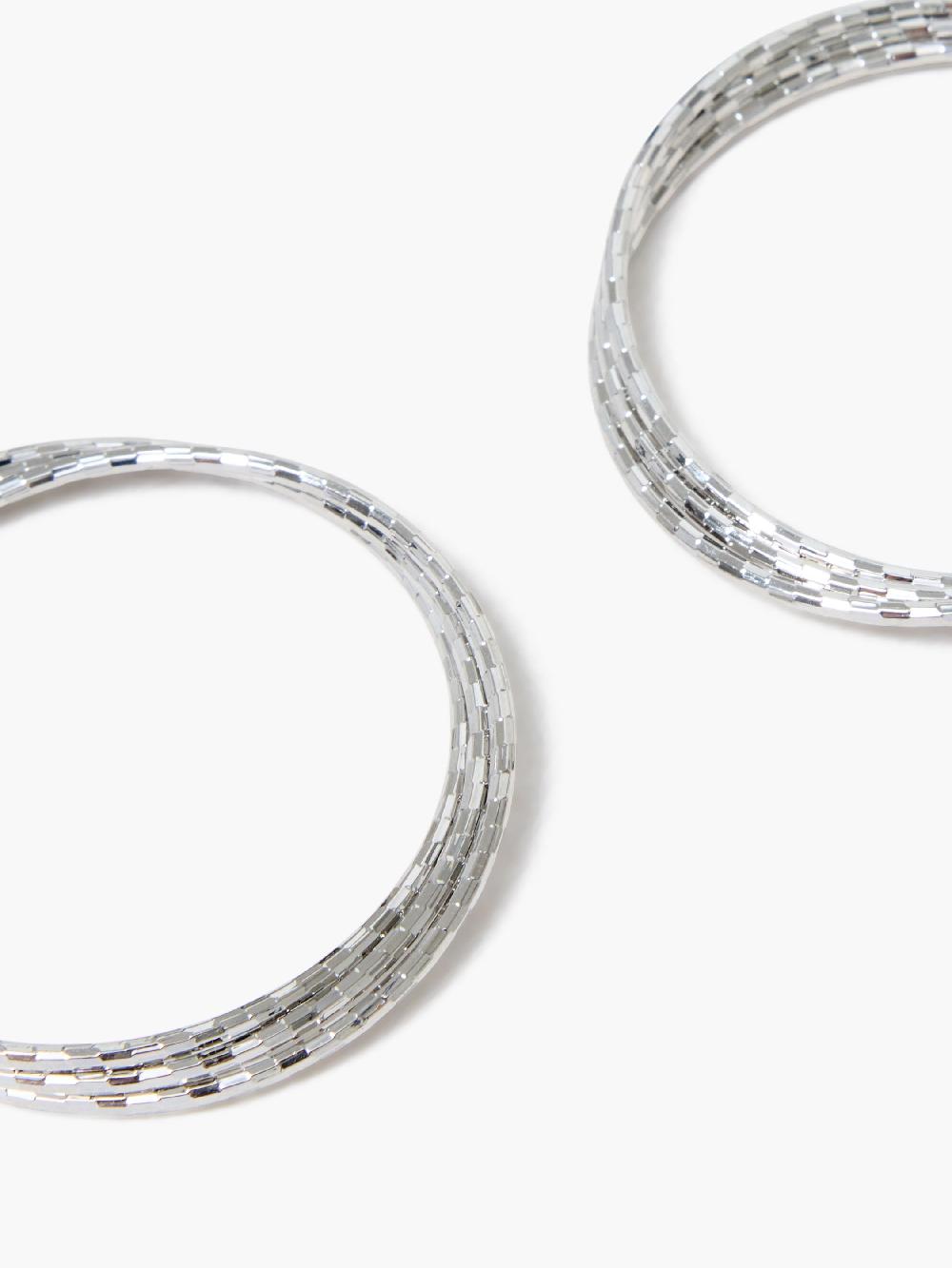 Fcuk Triple Twist Hammered Hoop Earrings Silver