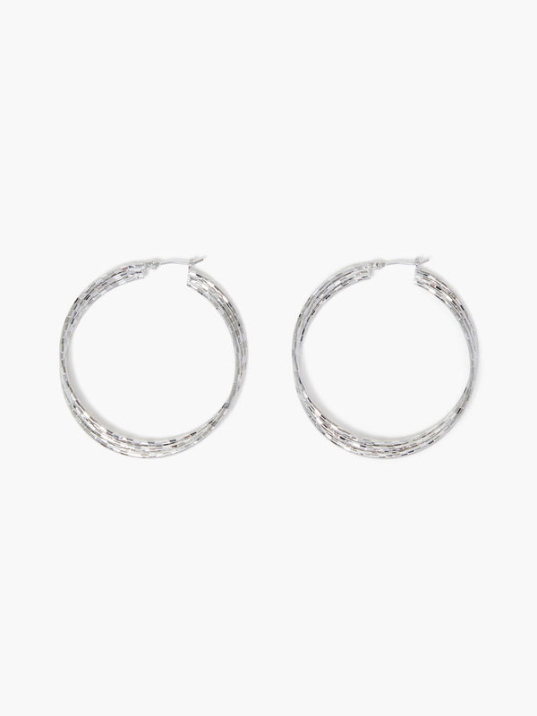 fcuk Triple Twist Hammered Hoop Earrings Silver