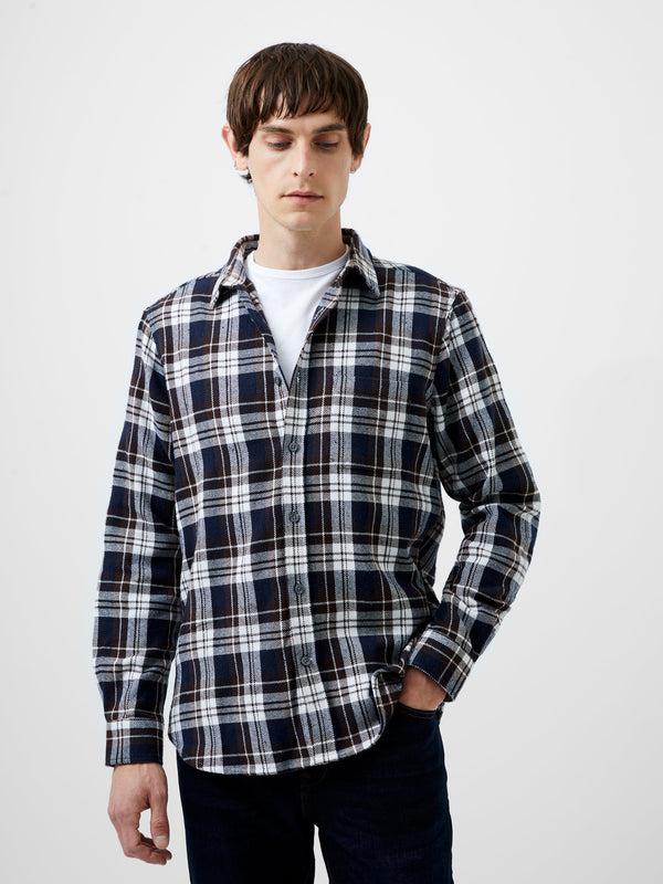Fcuk Unbrushed Flannel Check Shirt Navy Check