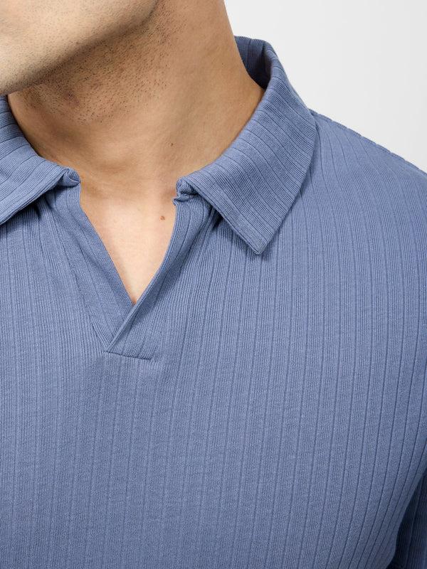 Fcuk Variated Rib Short Sleeve Polo Shirt Slate