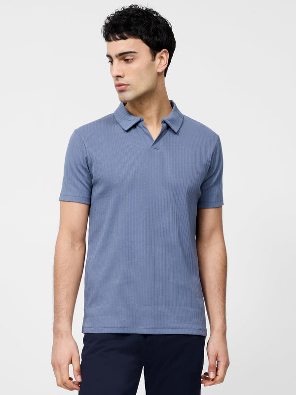 fcuk Variated Rib Short Sleeve Polo Shirt Slate