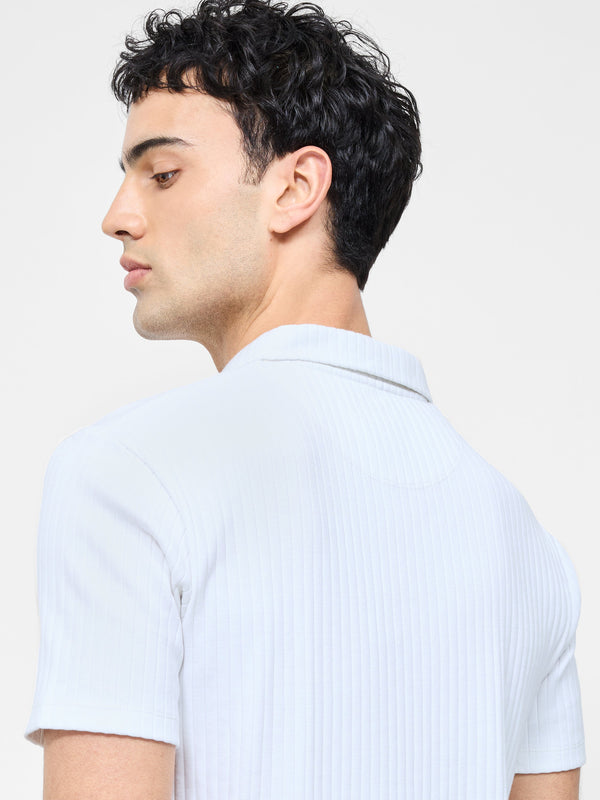 Fcuk Variated Rib Short Sleeve Polo Shirt White