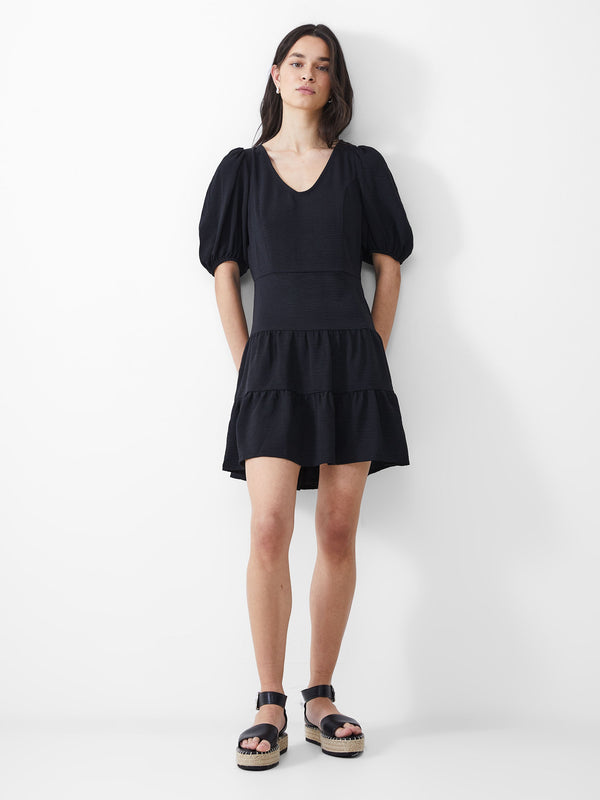 Fcuk Vee Tiered Crinkle Mini Dress Black