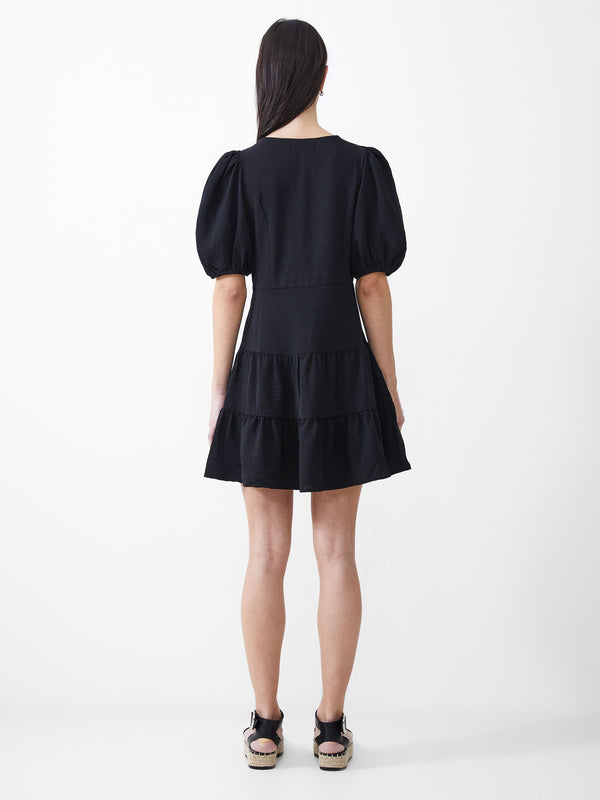 Fcuk Vee Tiered Crinkle Mini Dress Black