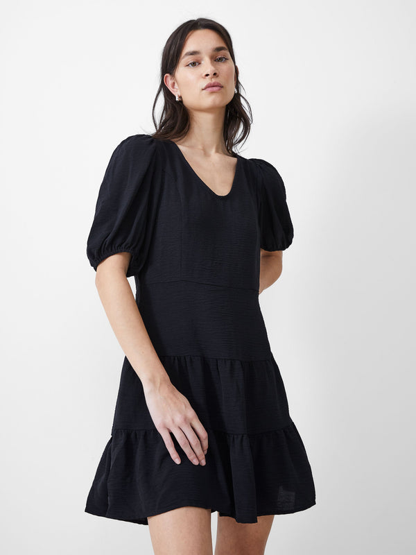 fcuk Vee Tiered Crinkle Mini Dress Black