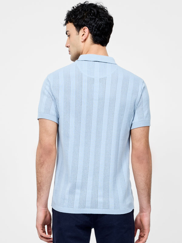 Fcuk Vertical Stripe Polo Sky