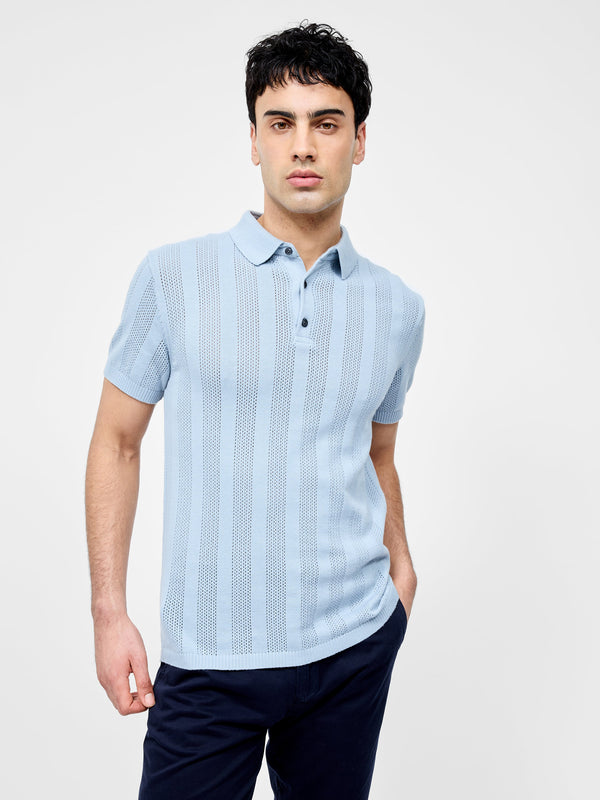 fcuk Vertical Stripe Polo Sky