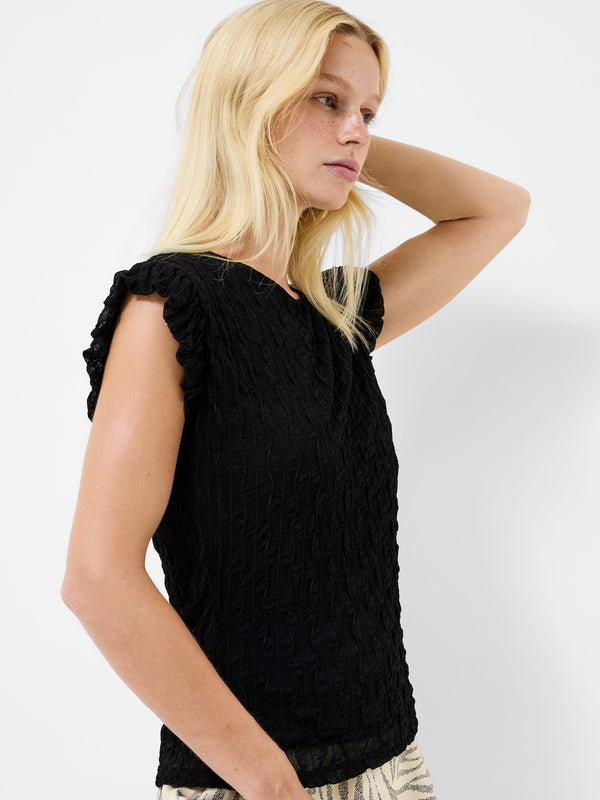 Fcuk Wanda Textured Jersey Peplum Top Blackout