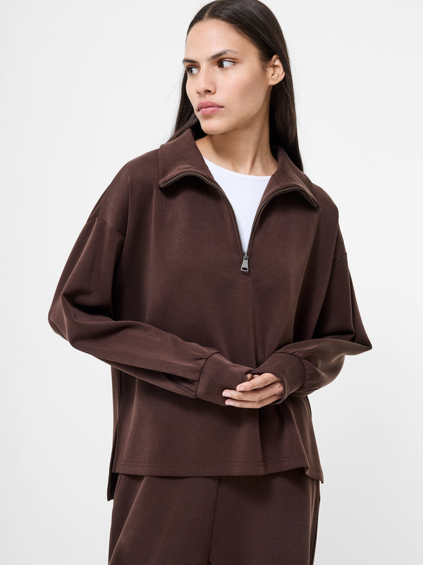 Fcuk Wren Half Zip Sweater Bitter Chocolate