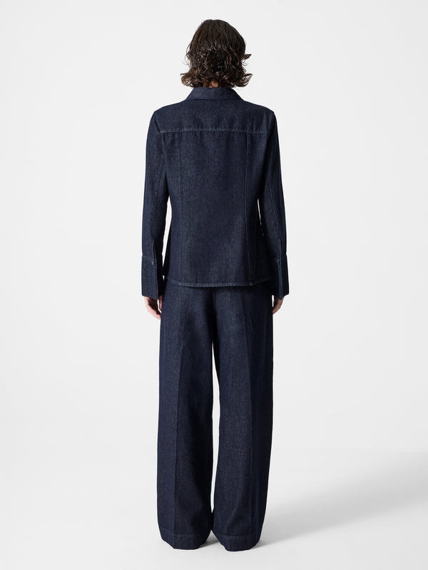 Fcuk Fletcher Denim Long Sleeve Fitted Shirt Raw Indigo