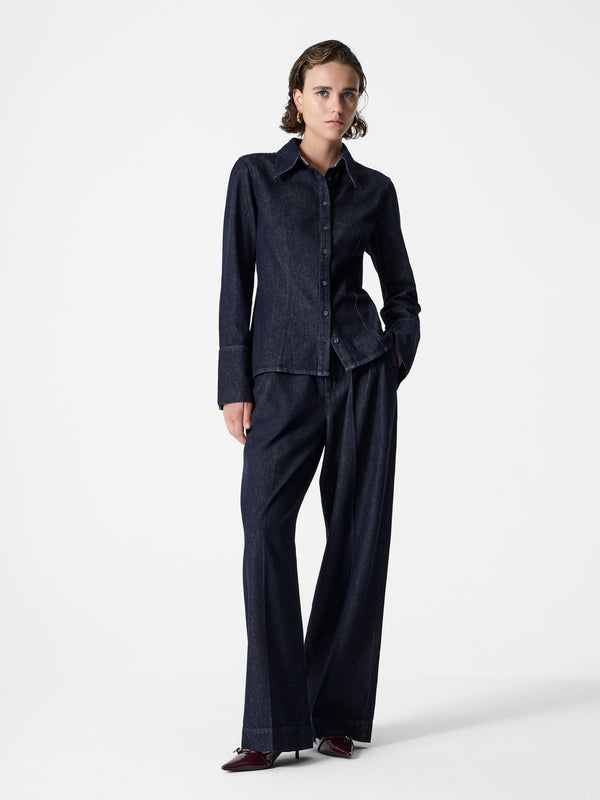 Fcuk Fletcher Denim Long Sleeve Fitted Shirt Raw Indigo