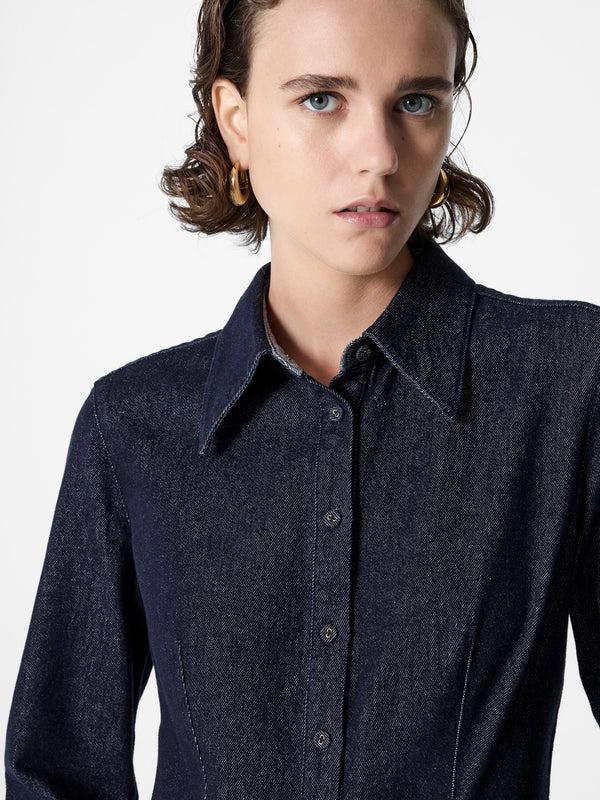 Fcuk Fletcher Denim Long Sleeve Fitted Shirt Raw Indigo