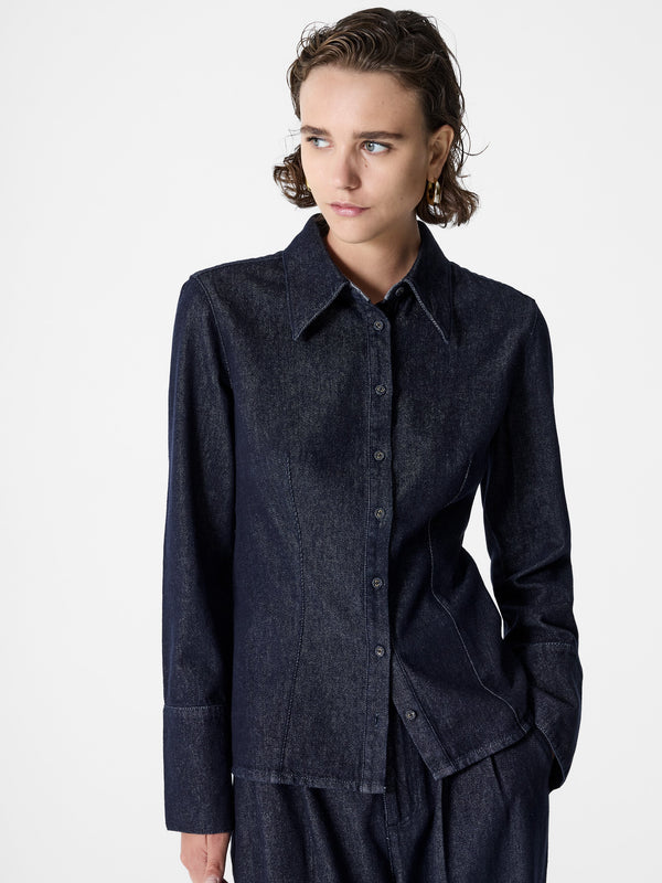 fcuk Fletcher Denim Long Sleeve Fitted Shirt Raw Indigo