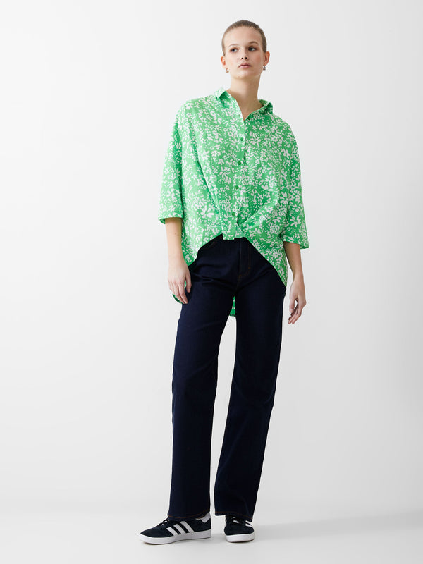 Fcuk Florale Twist Crepe Light Shirt Poise Green/White