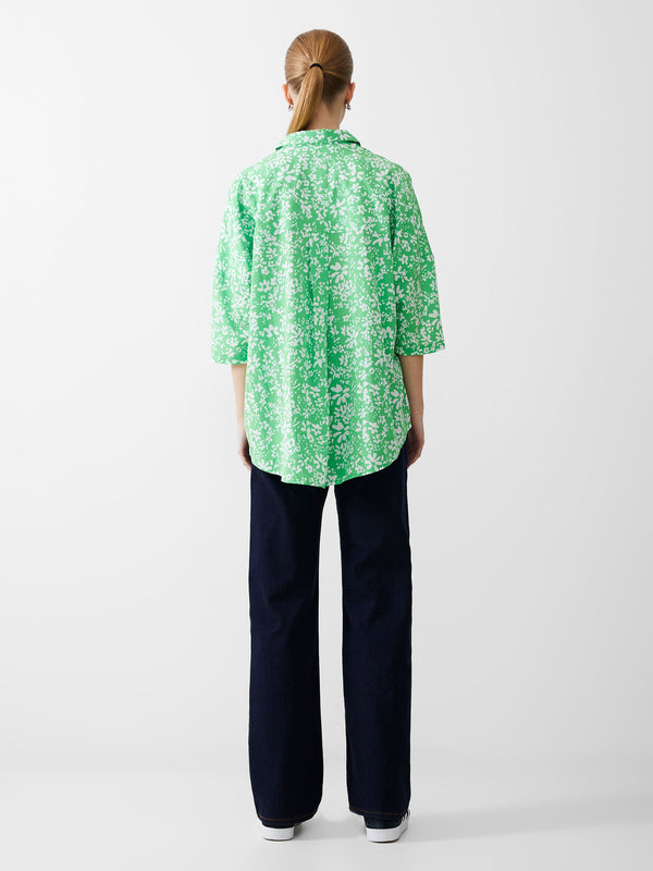 Fcuk Florale Twist Crepe Light Shirt Poise Green/White
