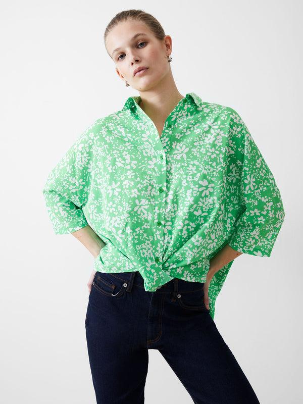 fcuk Florale Twist Crepe Light Shirt Poise Green/White