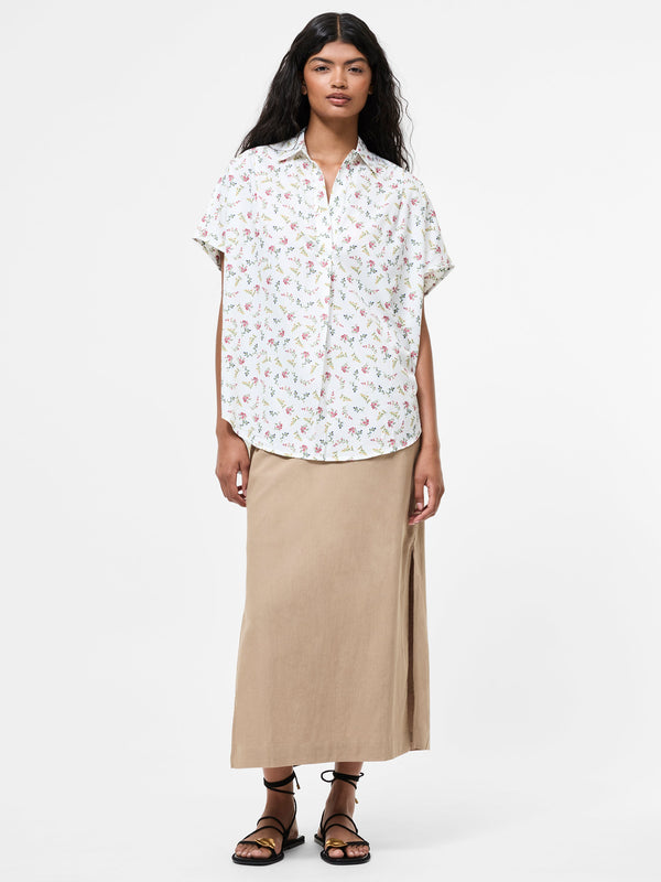 Fcuk Floriana Crepe Light Popover Shirt Summer White Multi
