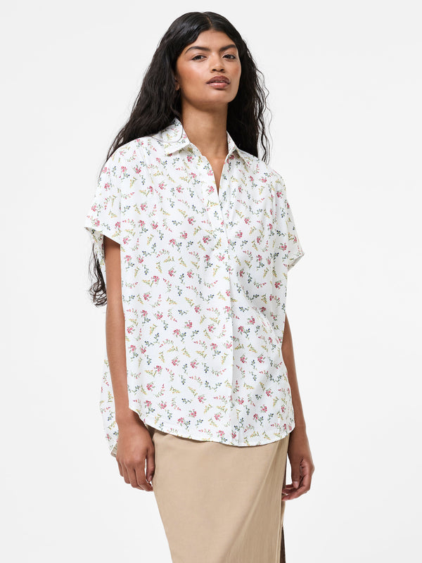 fcuk Floriana Crepe Light Popover Shirt Summer White Multi