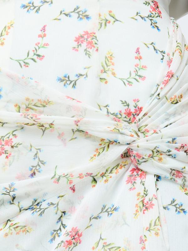 Fcuk Floriana Crinkle Midi Skirt Summer White Multi