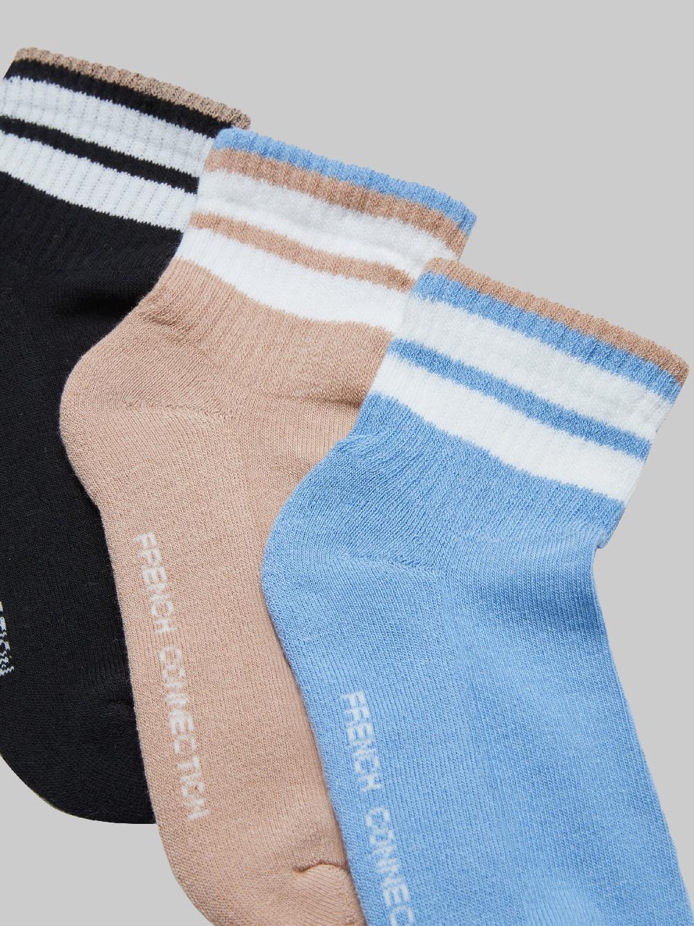 Fcuk French Connection 3 Pack Tipped Ankle Socks Multi 3