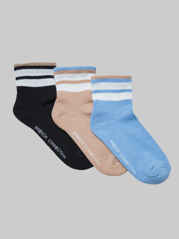 fcuk French Connection 3 Pack Tipped Ankle Socks Multi 3