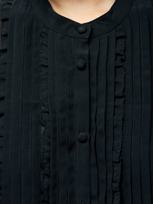 Fcuk Frill Sleeveless Henley Button Down Tank Top Black