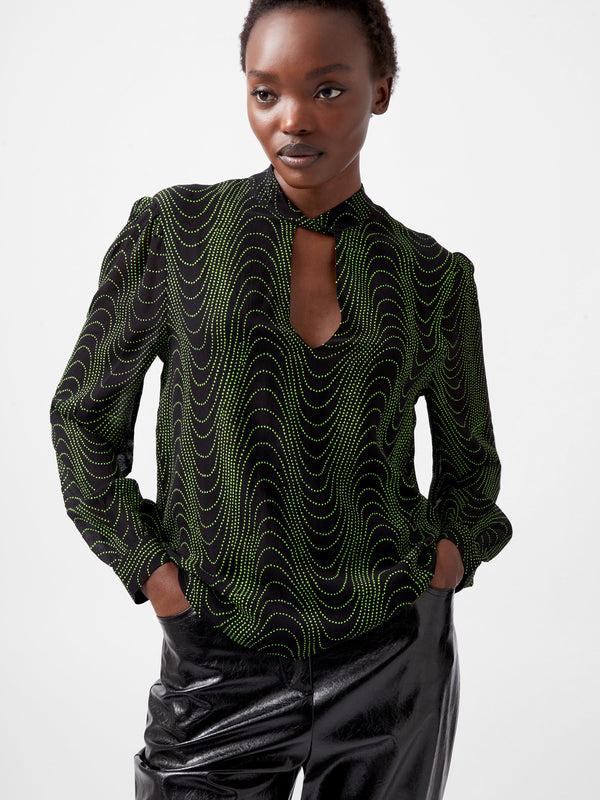 Fcuk Grace Alohi Keyhole Blouse Blackout/Vivid Green