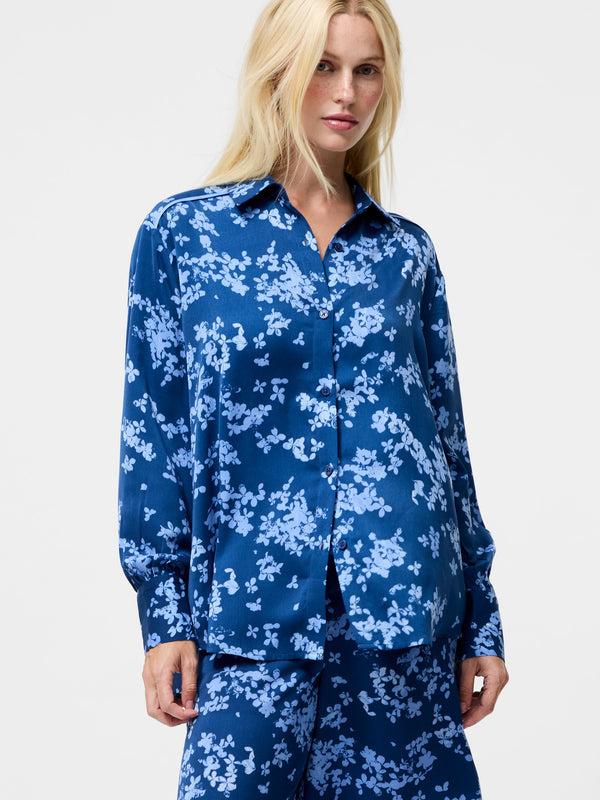 Fcuk Isla Celaya Floral Long Sleeve Shirt Blue Multi