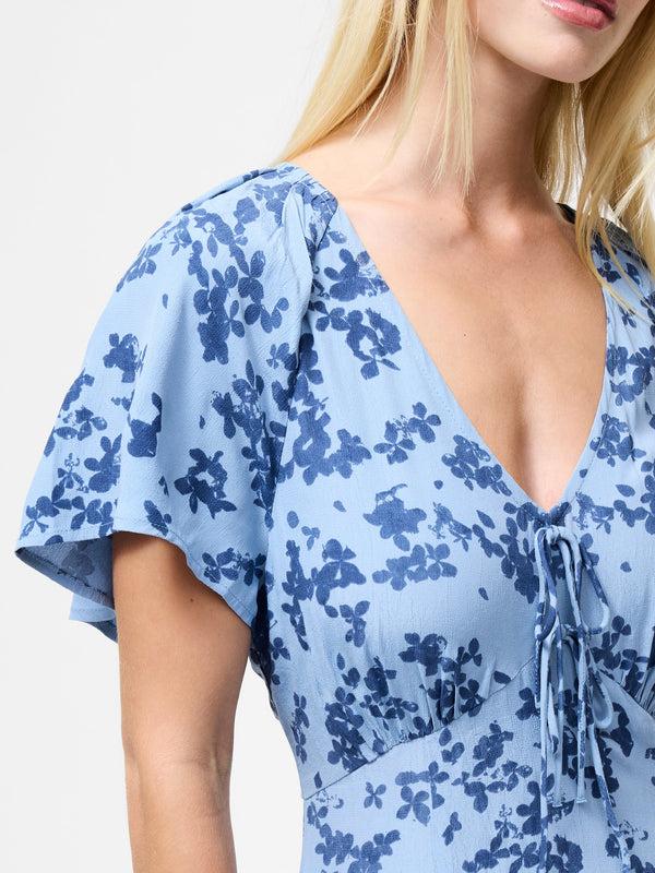 Fcuk Isla Lizzie Eco Crepe V-Neck Midi Dress Blue Multi