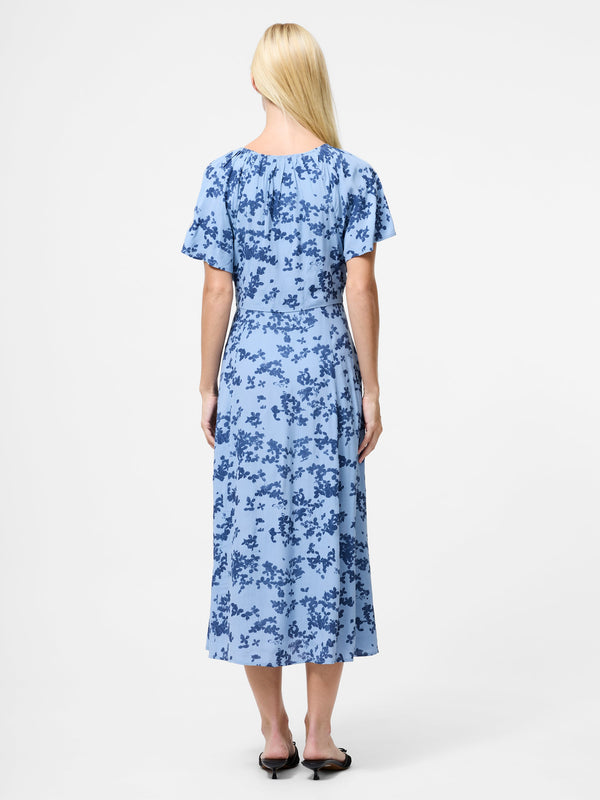 Fcuk Isla Lizzie Eco Crepe V-Neck Midi Dress Blue Multi