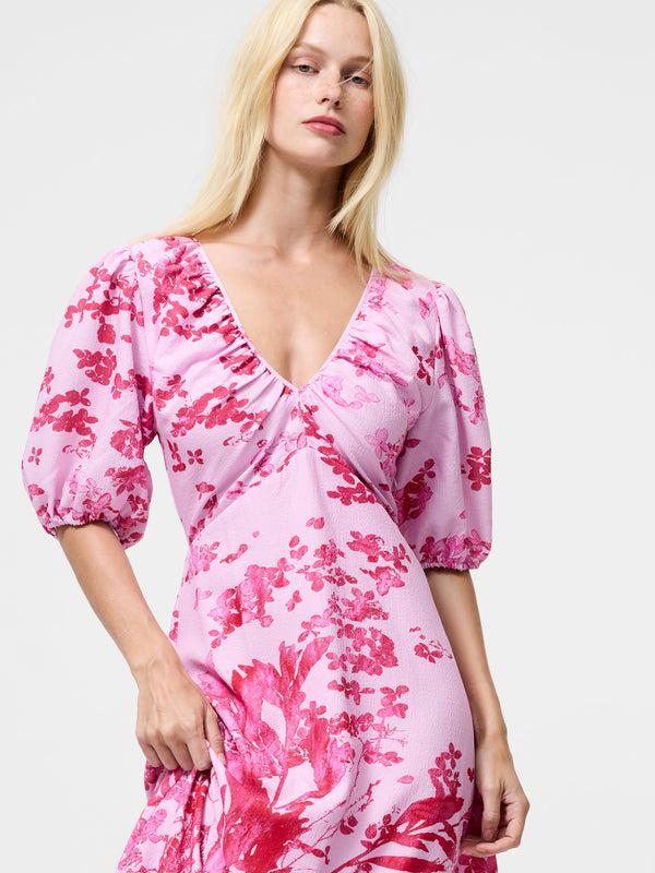 Fcuk Isla Odette V Neck Tea Dress Violet Pink Multi