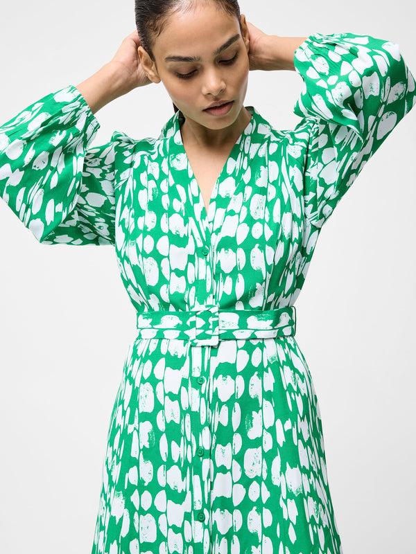 Fcuk Islanna Long Sleeve Belted Midi Dress Jelly Bean/White