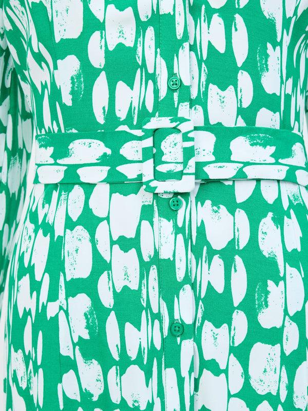 Fcuk Islanna Long Sleeve Belted Midi Dress Jelly Bean/White