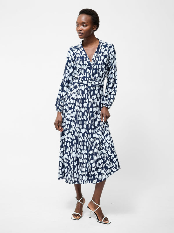 Fcuk Islanna Long Sleeve Belted Midi Dress Midnight/Linen White