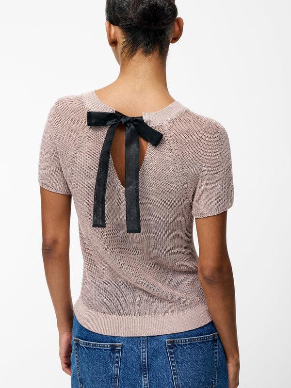 Fcuk Jada Short Sleeve Bow Back Jumper Silver Blush