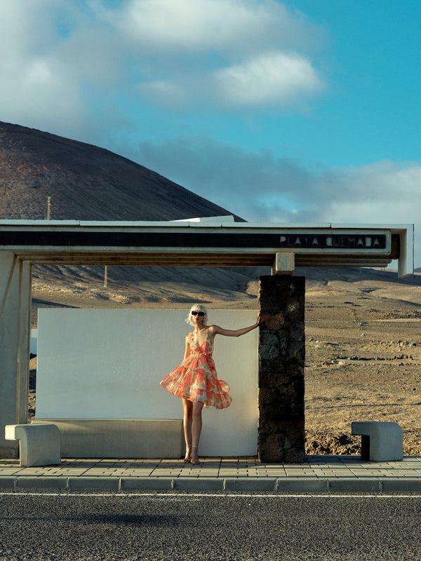 Fcuk Jasmine Organza Halterneck Mini Dress Orange Multi