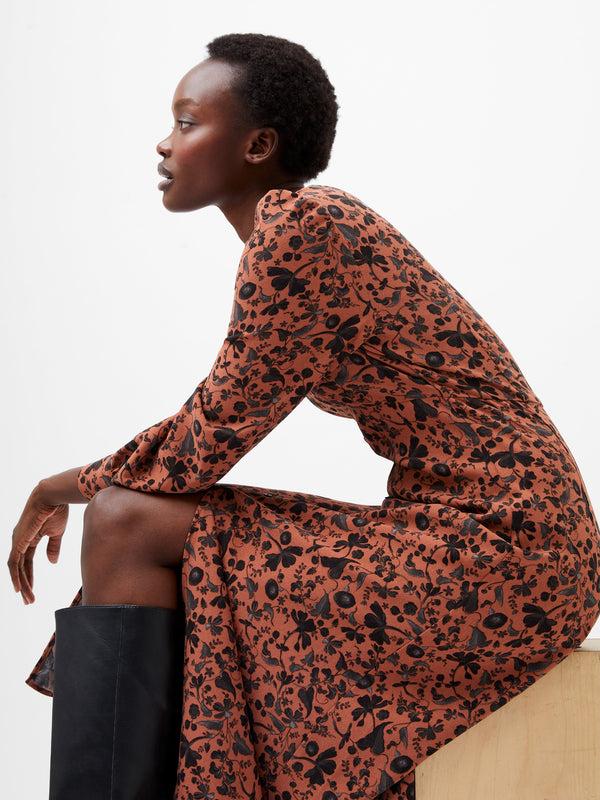 fcuk Jeanie Brina Crepe Midi Dress Russet Brown Multi