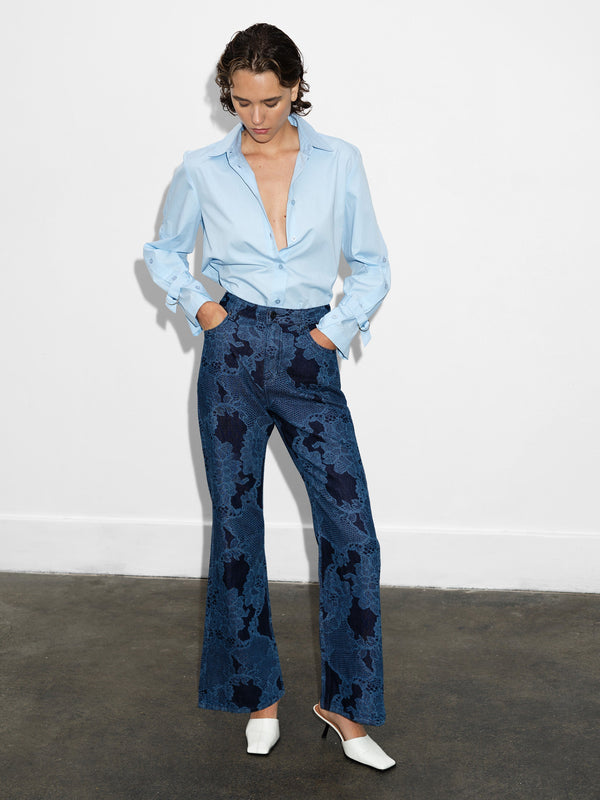 fcuk Jennie Denim Lace Print Flared Jeans Dark Indigo