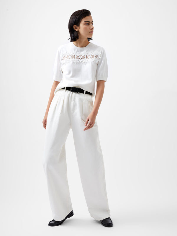 Fcuk Jilly Cobalo Lace Short Sleeve Top Linen White