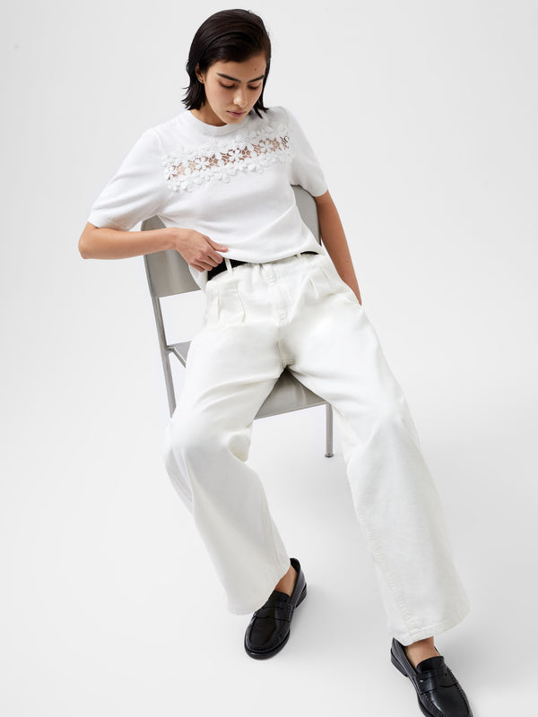 Fcuk Jilly Cobalo Lace Short Sleeve Top Linen White